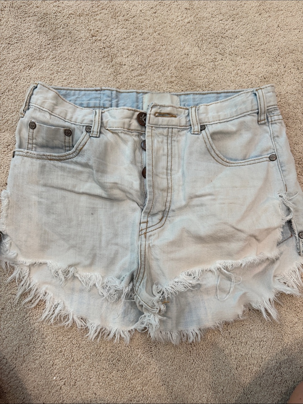 One Teaspoon Pale Blue Frayed Hem Denim Shorts